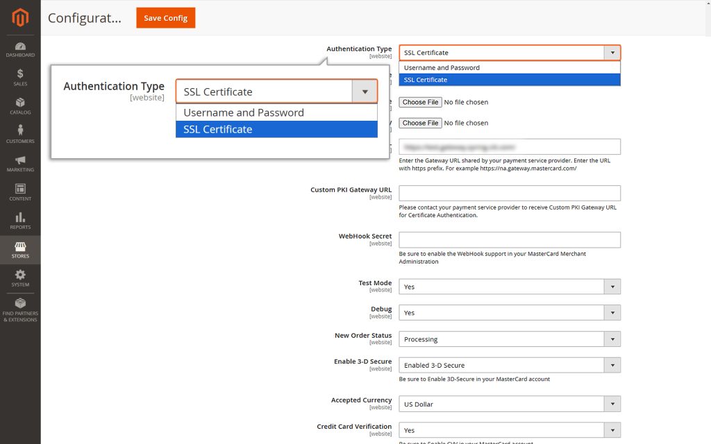 Choosing the preferred authentication method - SSL Certificate