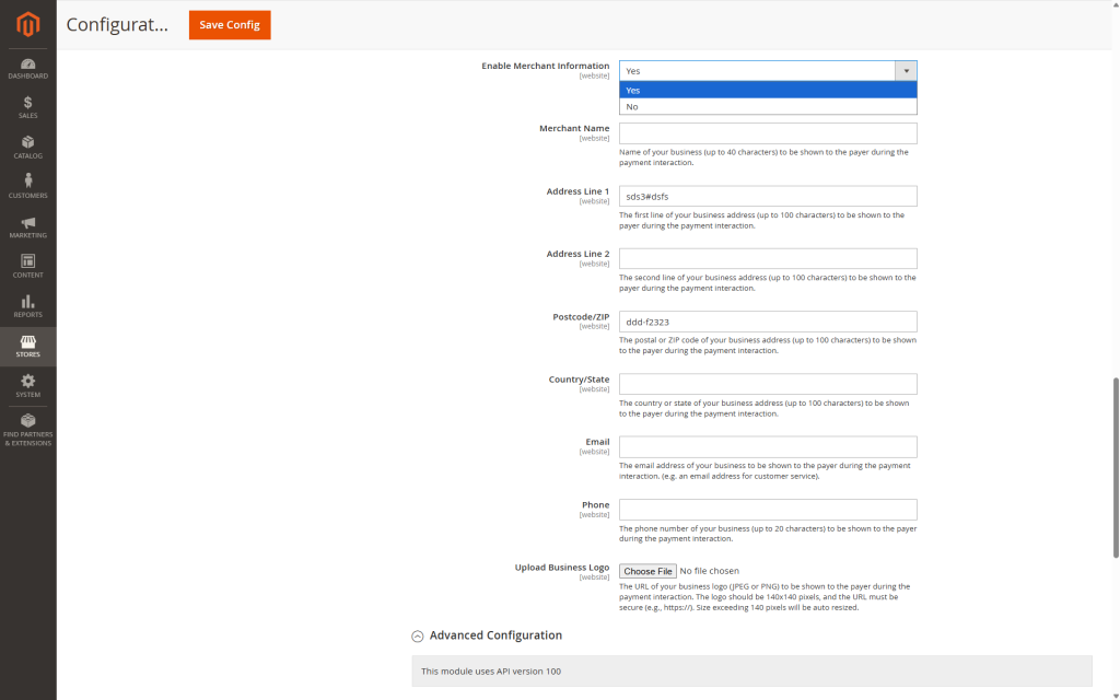 Merchant Information fields for the merchant to configure and have it displayed on the redirected payment page.