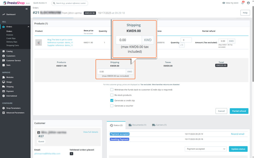 Updating the Shipping Amount
