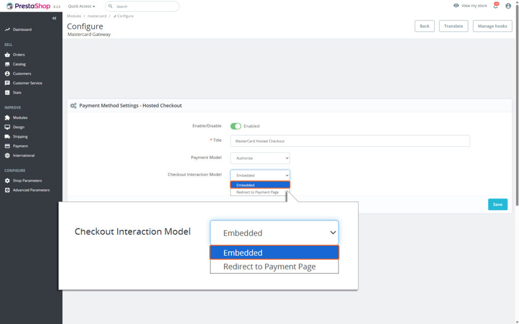 Highlighting Embedded option from Checkout Interaction Model dropdown field